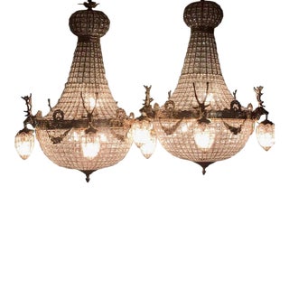 Mid-20c French Louis XVI Rococo Gold Bronze XL Chandeliers Pair For Sale