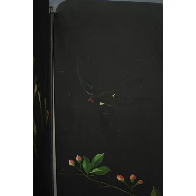Hand-Painted Iron Folding Screen with Birds and Flowers, 1950s For Sale - Image 11 of 16
