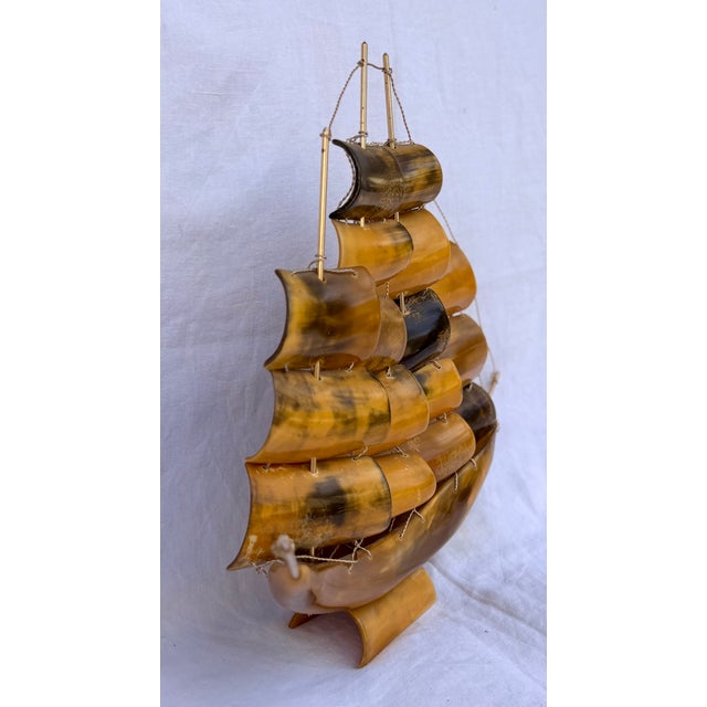 Italian Folk Art Horn and Brass Clipper Ship Model For Sale - Image 11 of 11