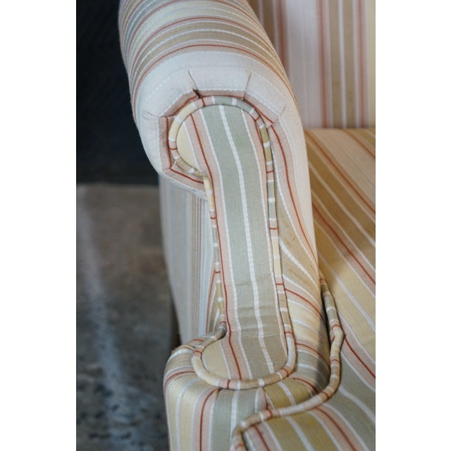Wood 1980s Ethan Ellan Traditional Classics Queen Anne Maple Striped Library Wingback Chair For Sale - Image 7 of 18