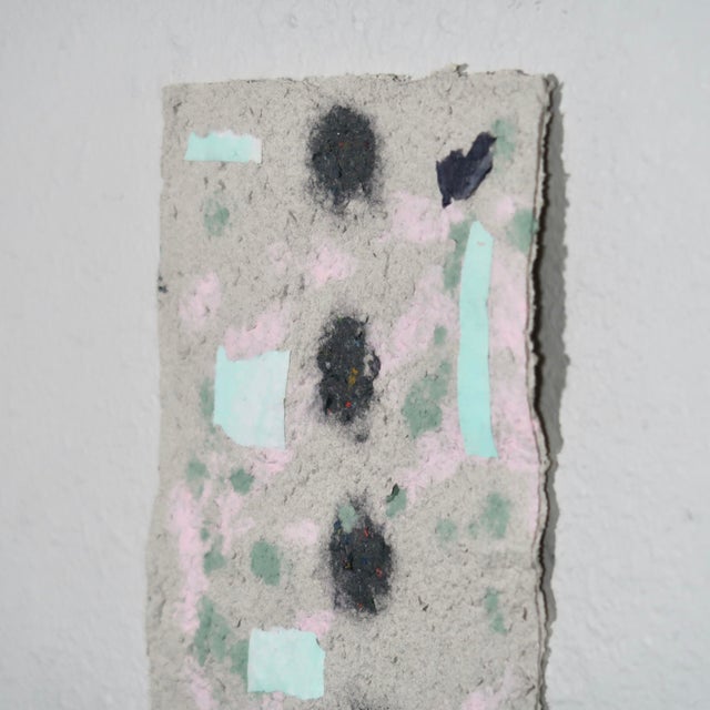Contemporary Abstract Fiber Base Mixed Media Painting With Geometric Forms in Soft Pink, Mint, and Black by Casey R Klein For Sale - Image 4 of 17
