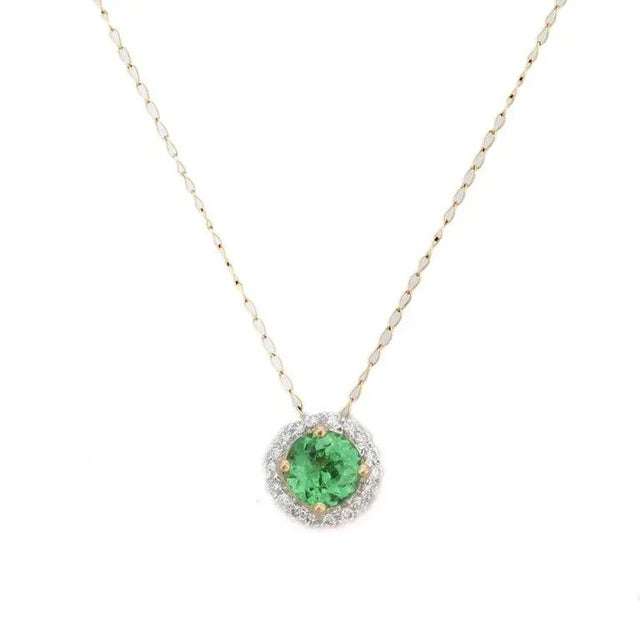 Not Yet Made - Made To Order 18k Solid Gold Tsavorite Solitaire Trasitionsl Necklace With Diamond Halo For Sale - Image 5 of 10
