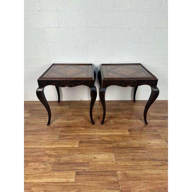 Baker Furniture Company Vintage Baker Milling Road Venetian Style Burl Top End Tables - a Pair For Sale - Image 4 of 11