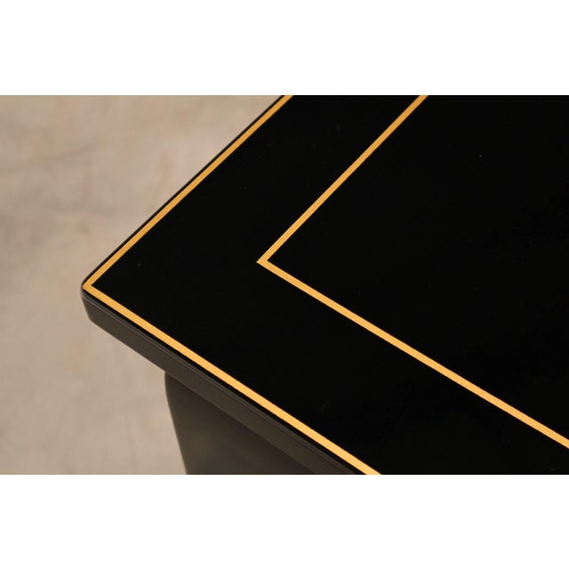 Wood Custom Black Lacquered 12 Foot Extendable Dining Table With Gold Line Inlay For Sale - Image 7 of 18