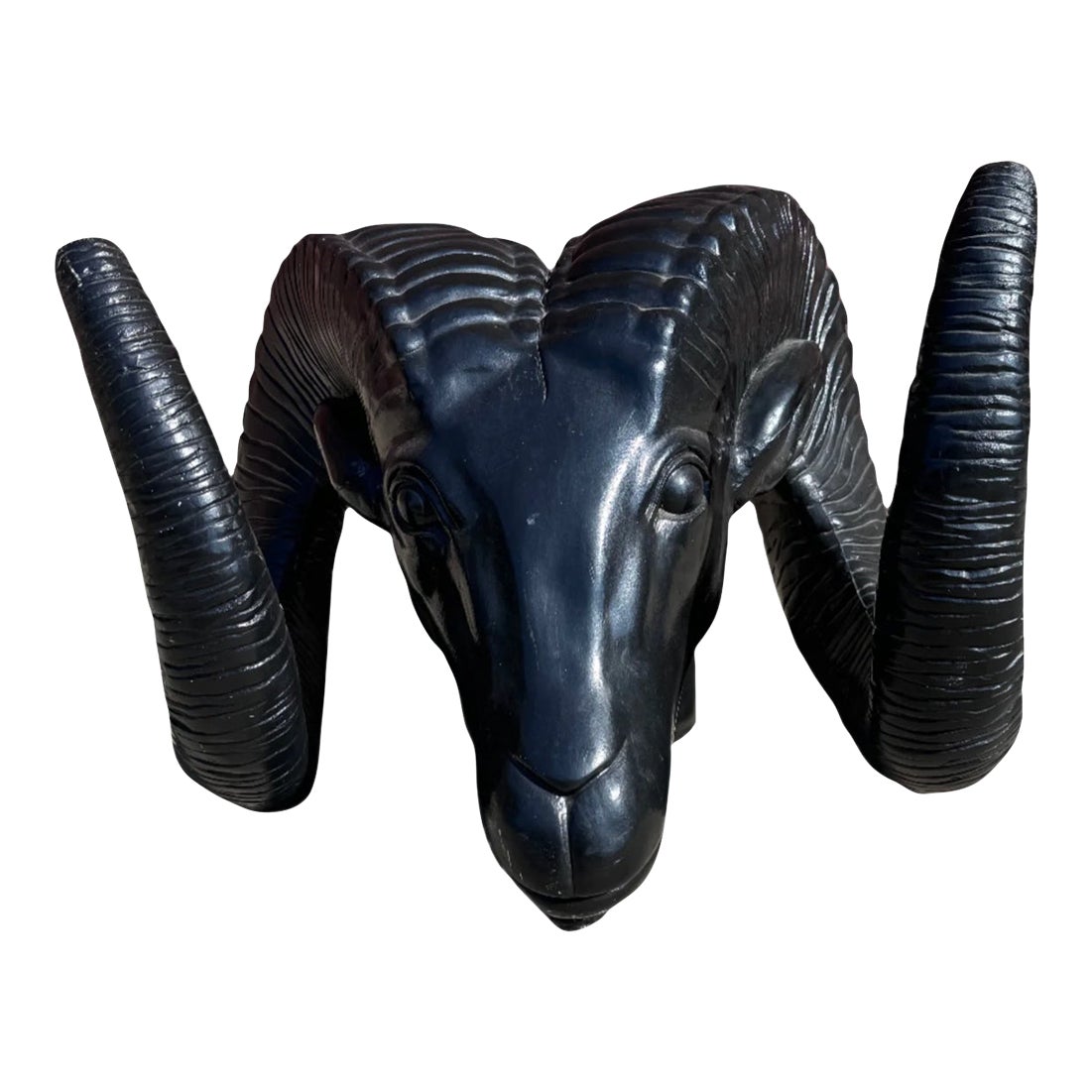 Vintage Black Rams Head Sculpture | Chairish