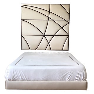 Contemporary Christopher Guy Headboard and Upholstered Bedframe in Silk Canvas - 2 Pieces For Sale