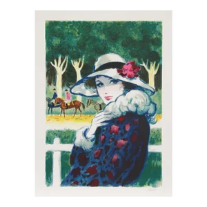 Lady at the Races, Amadeu Casals Pons Lithograph on Arches, Signed in Pencil