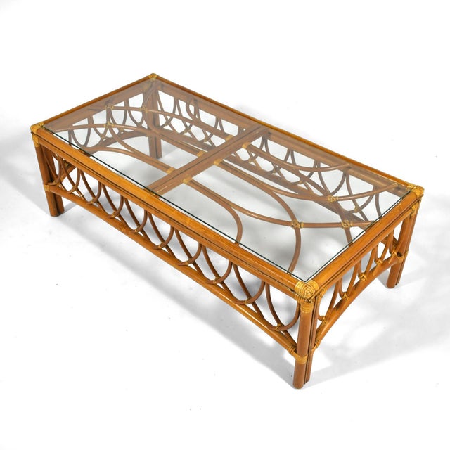 McGuire Rattan Coffee Table with Glass Top For Sale In Chicago - Image 6 of 9