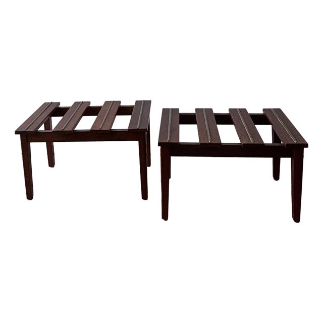 Vintage French Brass Bound Luggage Racks, 1940s, Set of 2 For Sale