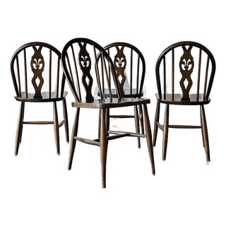 Set of Four Vintage Oval Back Dining Chairs With Floral Cushion For Sale