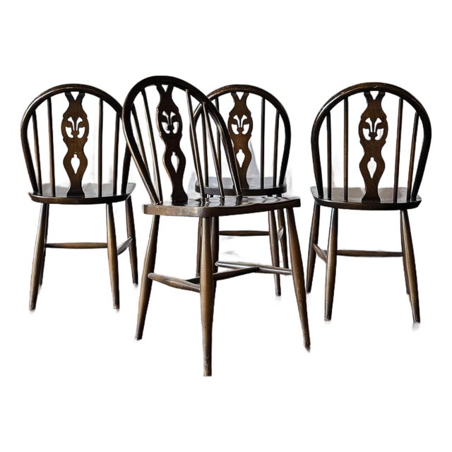 Set of Four Vintage Oval Back Dining Chairs With Floral Cushion For Sale