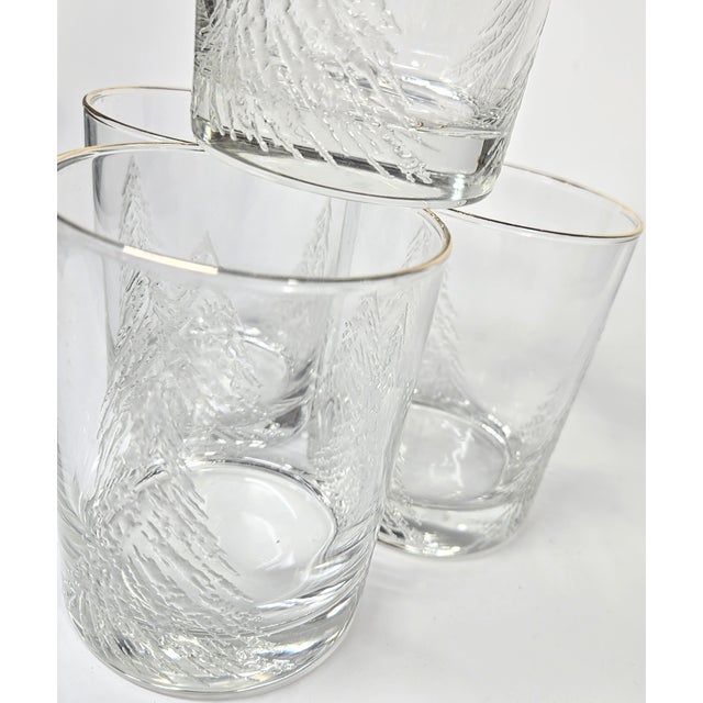Late 20th Century Gold Rimmed Icy Christmas Pine Vintage Double Old Fashioned Glasses- Set of Four For Sale - Image 6 of 12