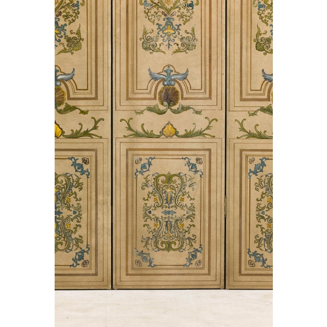 Vintage Hand-Painted Four-Panel Folding Screen with Victorian-Style Motifs For Sale - Image 4 of 12
