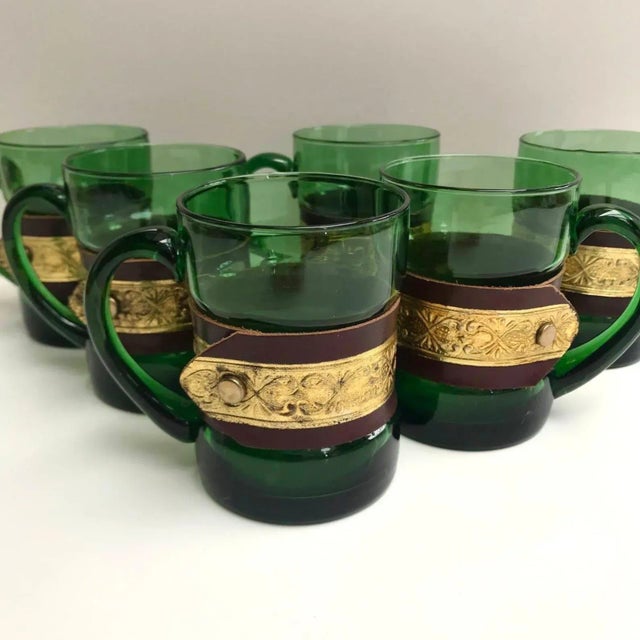 Vintage Emerald Glass Mugs, France, Set of 6 For Sale - Image 4 of 6