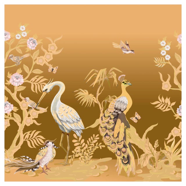 Peacock and Herons Fabric Wall Covering by Chiara Mennini for Midsummer-Milano For Sale