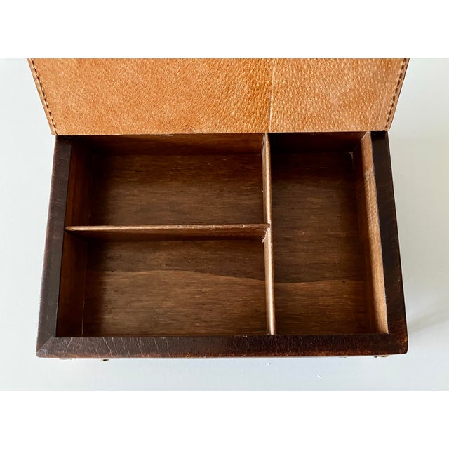 Vintage Italian Florentine Tooled Leather Valet Jewelry Box With Ornate Brass Feet For Sale - Image 15 of 18