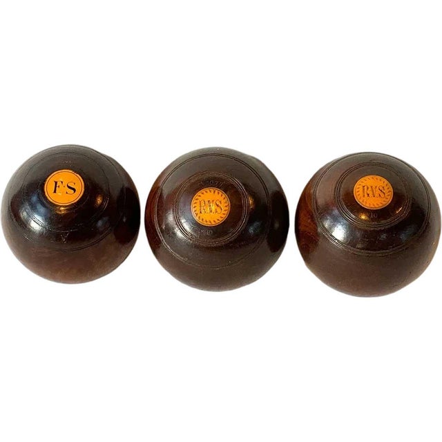 Brown Collection of Three Large Scottish Thomas Taylor Lignum Vitae Lawn Balls For Sale - Image 8 of 9