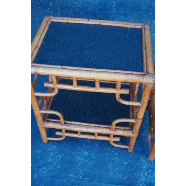 Wood Antique Bamboo Ratan Nesting Tables For Sale - Image 7 of 10