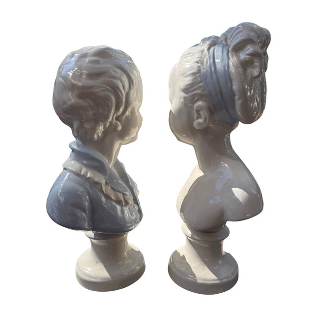 Italian Pair of Vintage Italian White Ceramic Busts of a Boy & Girl, 15" For Sale - Image 3 of 8