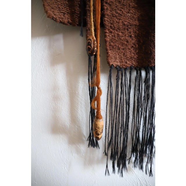 Textile 1970s Wall Art Weaving with Beads and Feathers For Sale - Image 7 of 12