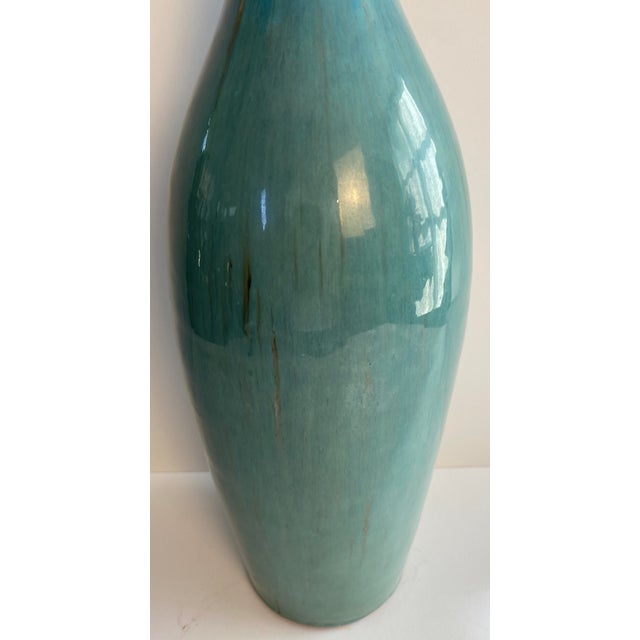 Mid-Century Modern Large Mid-Century Modern Blue Glazed Studio Pottery Stem Vase For Sale - Image 3 of 5