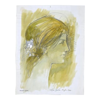 Leo Guida, Female Profile, Original Ink and Watercolor, 1972 For Sale