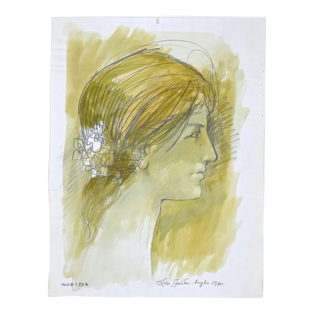 Leo Guida, Female Profile, Original Ink and Watercolor, 1972 For Sale
