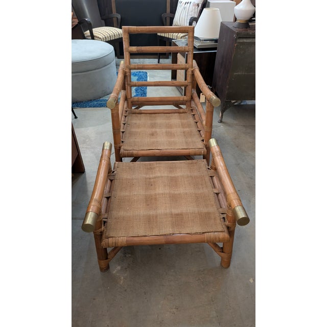 1950s Attributed to Ficks Reed, John Wisner Rattan Lounge Chairs and Ottomans (Needs Cushions) For Sale - Image 9 of 15