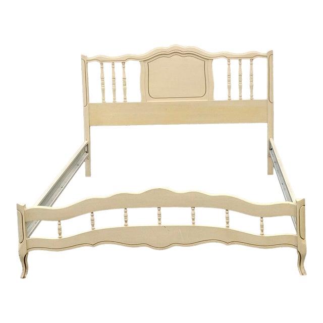 Mid Century French Provincial Style Cream Painted and Partial Gilt Full Size Bed For Sale