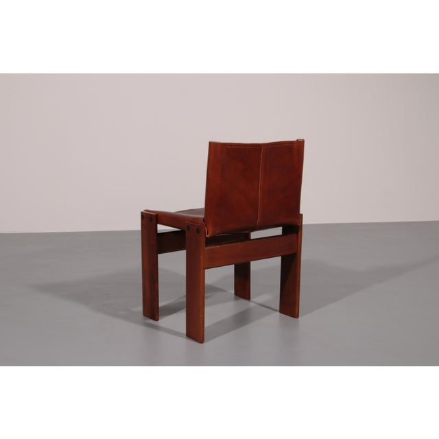 Afra & Tobia Scarpa Walnut and Cognac Saddle Leather Monk Chairs by Afra and Tobia Scarpa, 1970, Set of 6 For Sale - Image 4 of 14