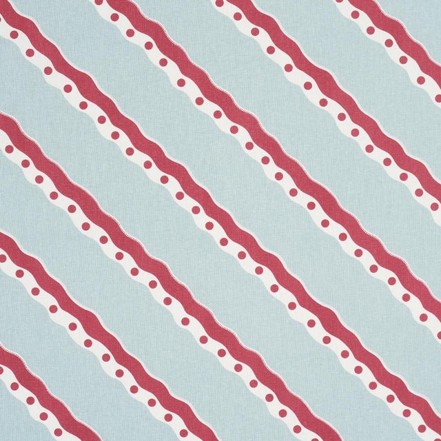 SAMPLE - Schumacher Rousseau Stripe Fabric In Rouge & Sky For Sale