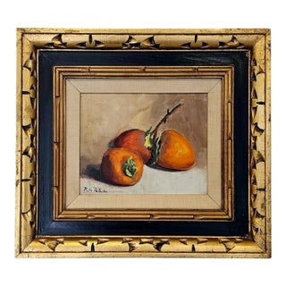 Framed Still Life Oil Painting of Persimmons Signed by Ruth Petooka – Realism Fine Art For Sale