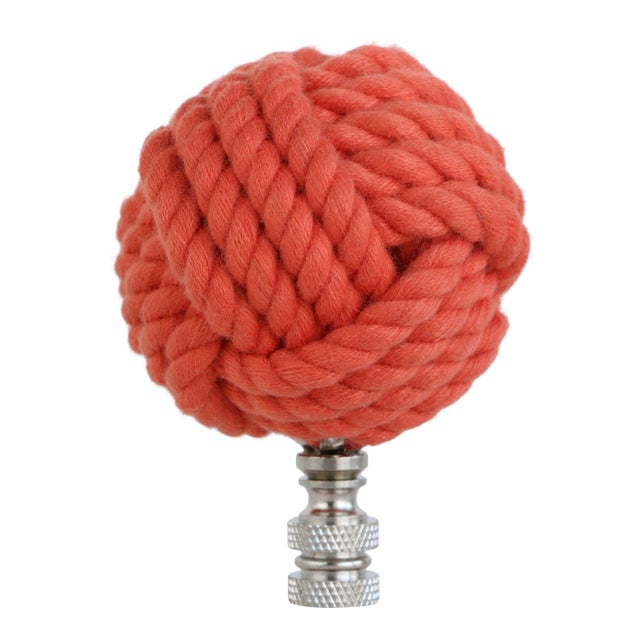 Nautical Knot Lamp Finial in Coral Orange on Chrome Hardware For Sale