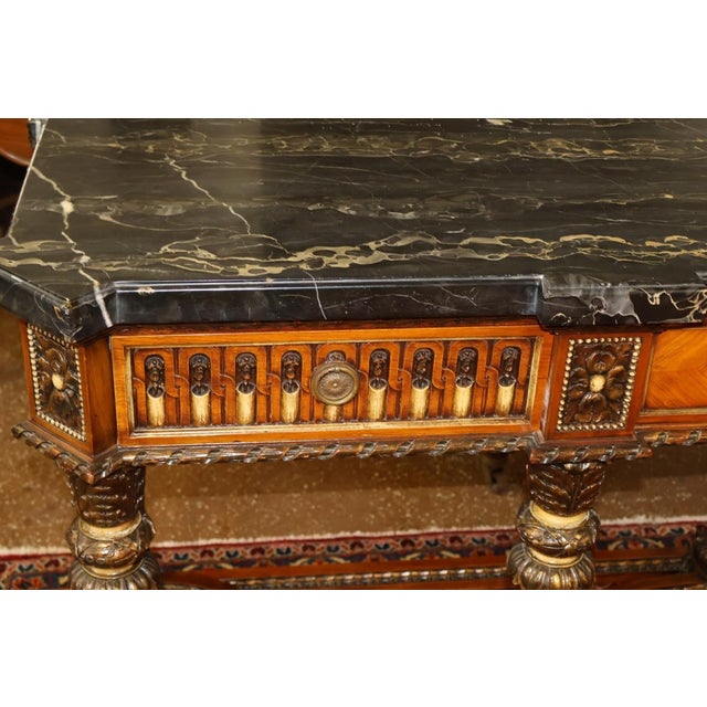 1920s French Louis XVI Style Marble Top Inlaid Satinwood & Walnut Buffet Sideboard For Sale - Image 13 of 18
