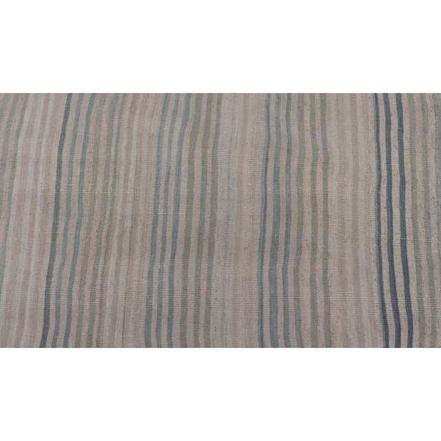 Striped Turkish Vintage Kilim Runner in Ivory and Soft Blue Tones For Sale - Image 4 of 11