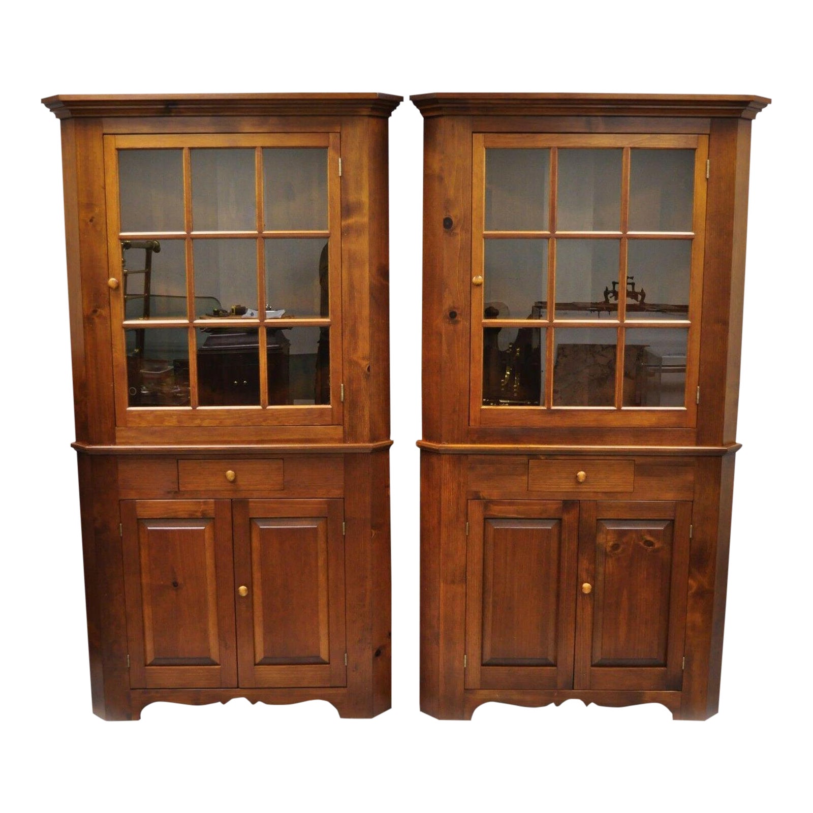 20th Century Country Tom Seely Pine Wood Corner Cupboard China