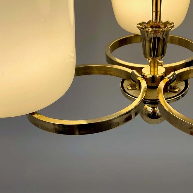 Art Deco Opaline Glass and Brass Chandelier, Germany, 1930s For Sale - Image 14 of 18