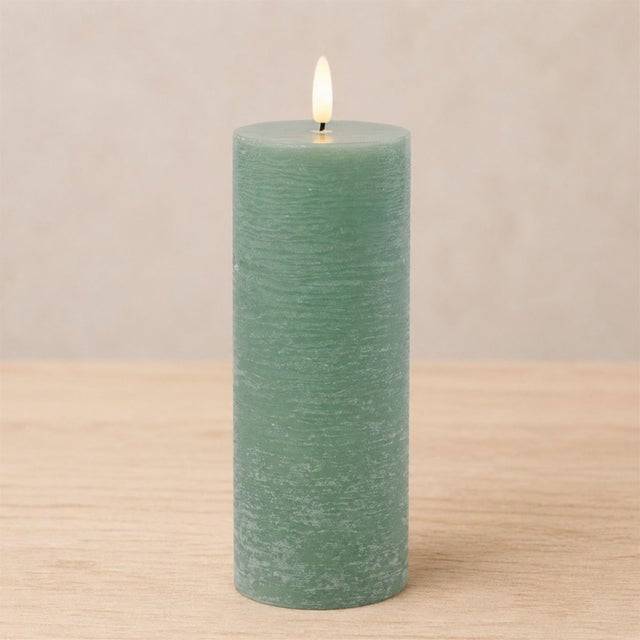 Modern FIA Wick Green Pillar Candle (Set of 2) For Sale - Image 3 of 4