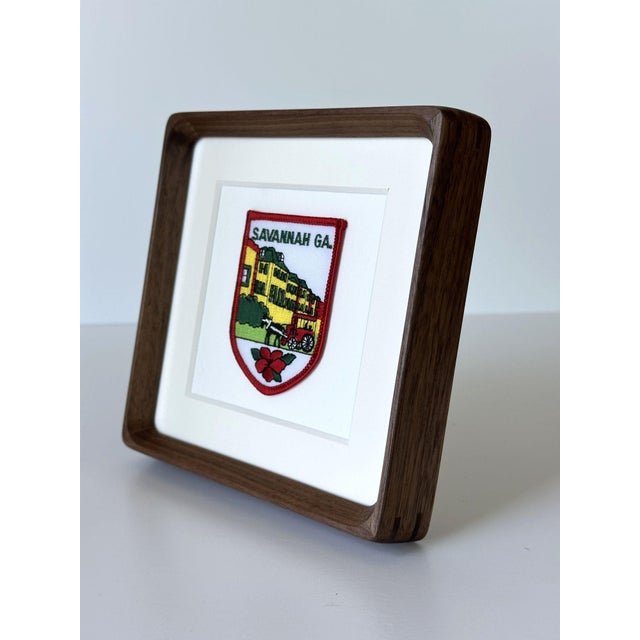 American Georgia Savannah Vintage Travel Patch Solid Wood Framed For Sale - Image 3 of 5