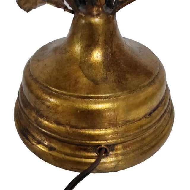 Mid-Century Italian Hollywood Regency Gilt Iron Daisy & Tulip Tole Lamp For Sale - Image 11 of 16