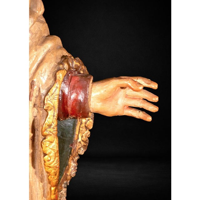 Wood Spanish Artist, Colonial Sculpture of Saint Francis Xavier, 18th Century, Polychrome Wood For Sale - Image 7 of 11