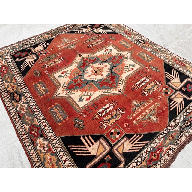 Tribal Antique Chelaberd Eagle Kazak Hand-Knotted Wool Rug - 6'2" X 5'6" For Sale - Image 3 of 11
