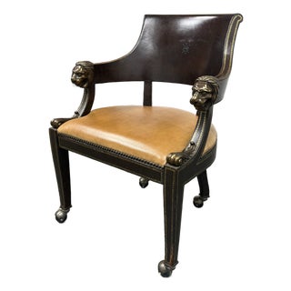 Maitland-Smith Neoclassical Lion Head Armchair + Casters For Sale