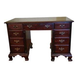 1940s Vintage Cherry Wood Kling Brand Partner Desk For Sale