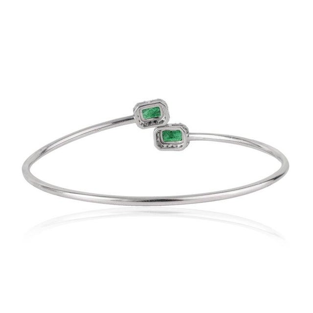 Not Yet Made - Made To Order Fine Two-Stone Emerald & Diamond Bangle Bracelet in Sterling Silver For Sale - Image 5 of 13