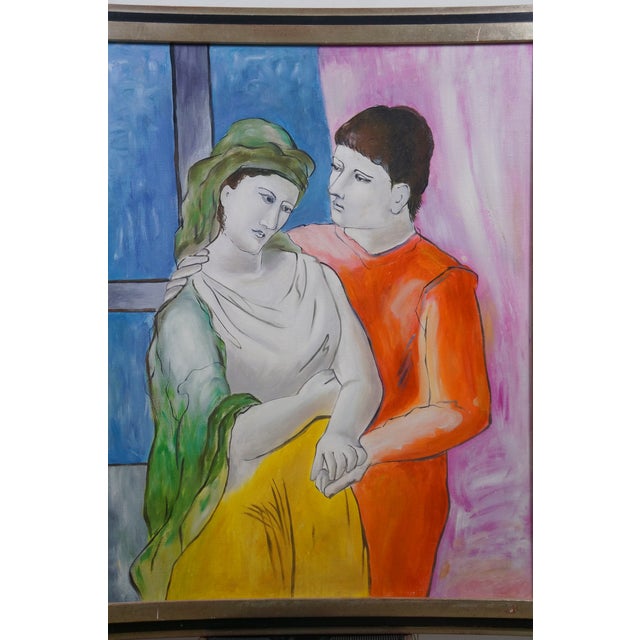 Late 20th Century The Lovers Emulation Oil Painting on Canvas After Pablo Picasso 31" For Sale - Image 6 of 11