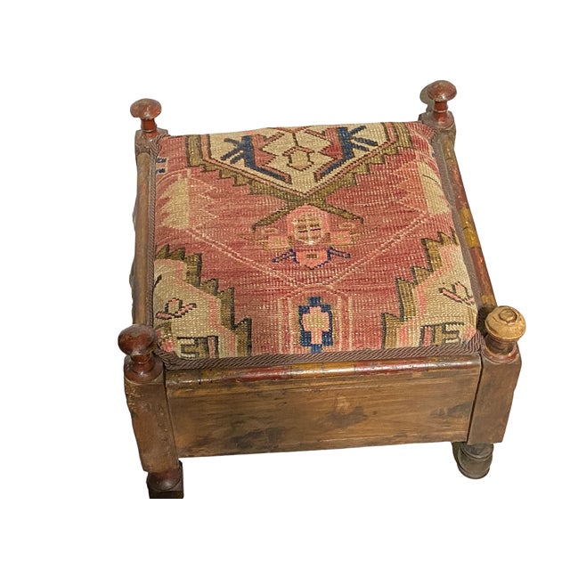 Indian Punjabi Square Low Stool With Antique Hamadan Seat Chairish
