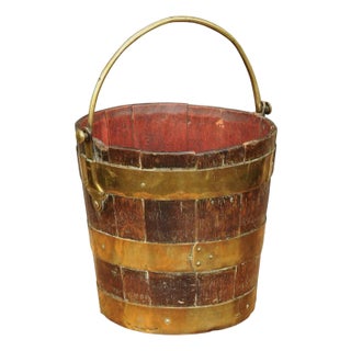 English Oak Bucket with Brass Handle and Horizontal Braces, circa 1880 For Sale