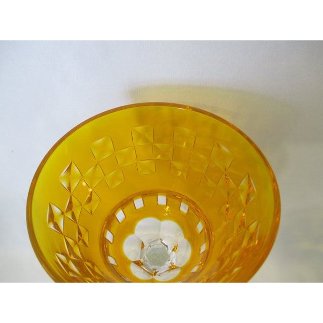 Bohemian Canary Yellow Cased Cut to Clear Vintage Wine Glasses - a Pair For Sale - Image 10 of 13