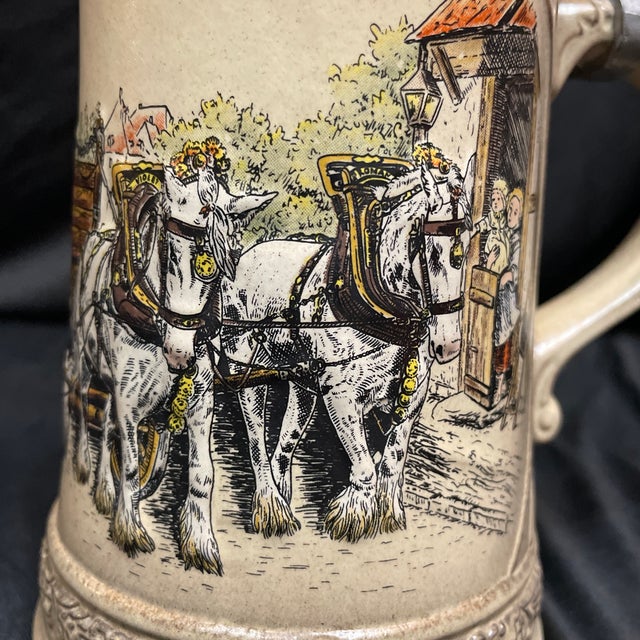 Ceramic Early 20th Century Classically-Decorated German Beer Stein With Ornamented Pewter Lid For Sale - Image 7 of 11